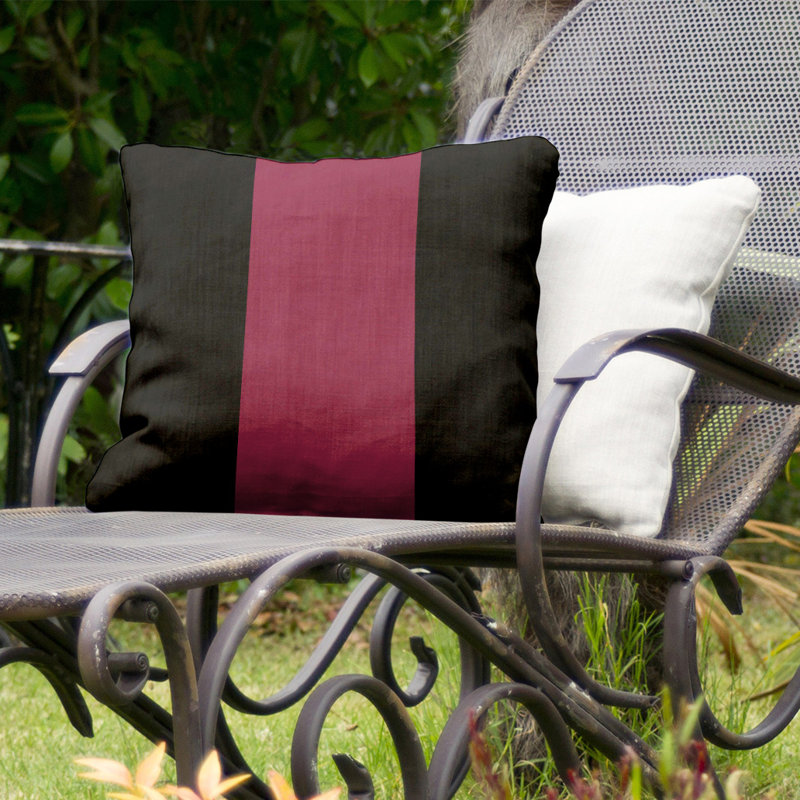 Striped Outdoor Reversible Throw Pillow, 18" H x 18" W, Black/Maroon Middle