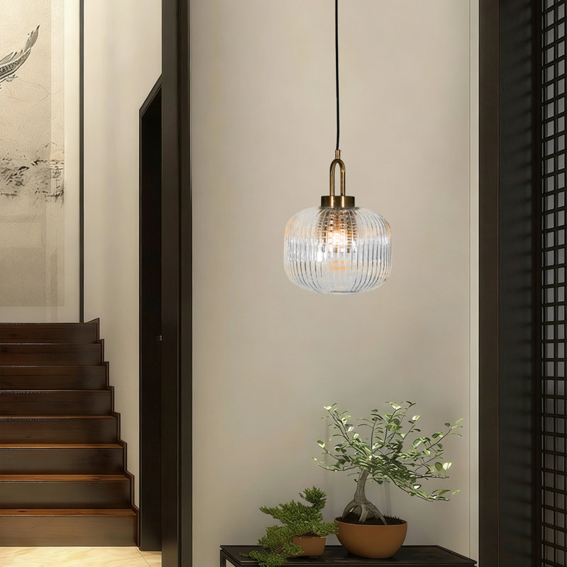 Modern Minimalist Glass Pendant Light, Single Head Hanging Lamp With Warm Light Bulb