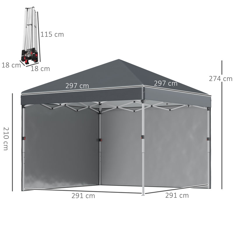 Theroux 2.90m x 2.90m Steel Pop-Up Gazebo, Grey