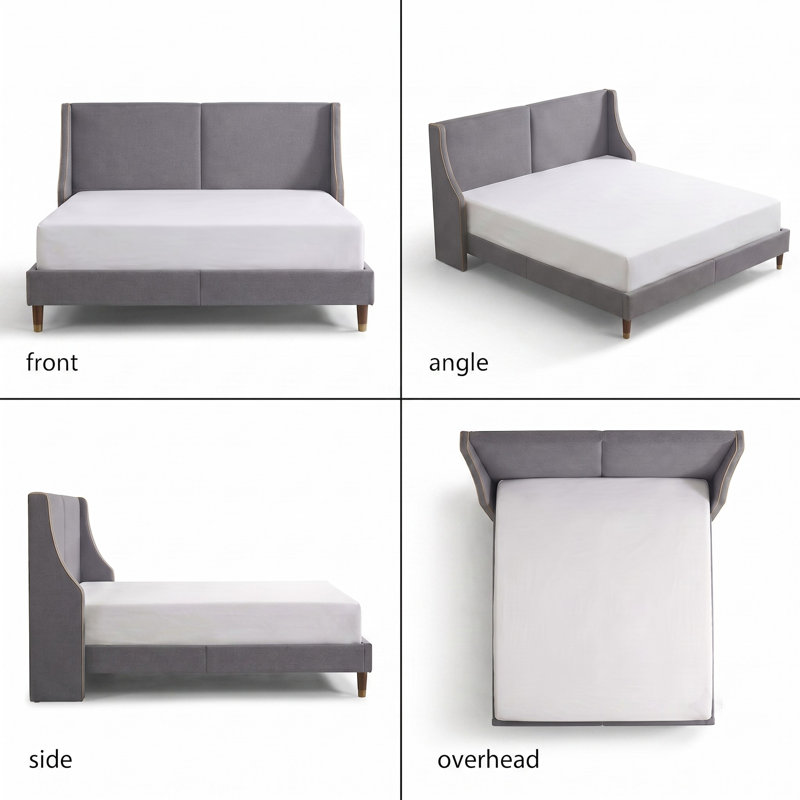 Melaya Wingback Upholstered Platform Bed Frame, Dark Gray, King