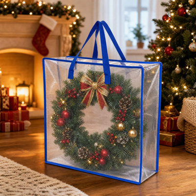 Sac de rangement transparent et imperméable avec fermeture éclair pour couronnes de Noël et décorations de Noël