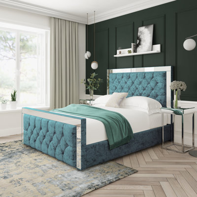 Sage Crushed Velvet Upholstered Ottoman Bed Frame
