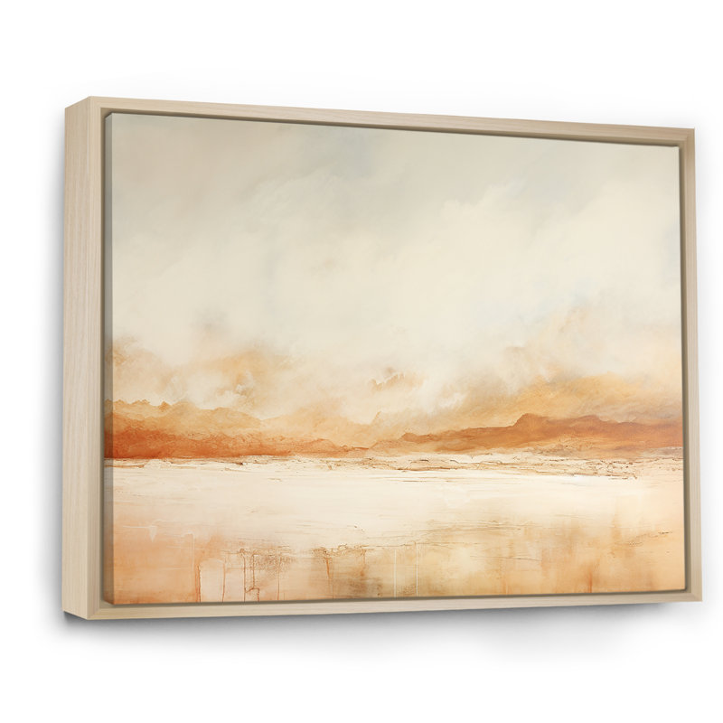 Minimalisme beige Mountain Horizon I - salon d'art mural montagnes, Cadre naturel flottant, H 30 po x l 40 po