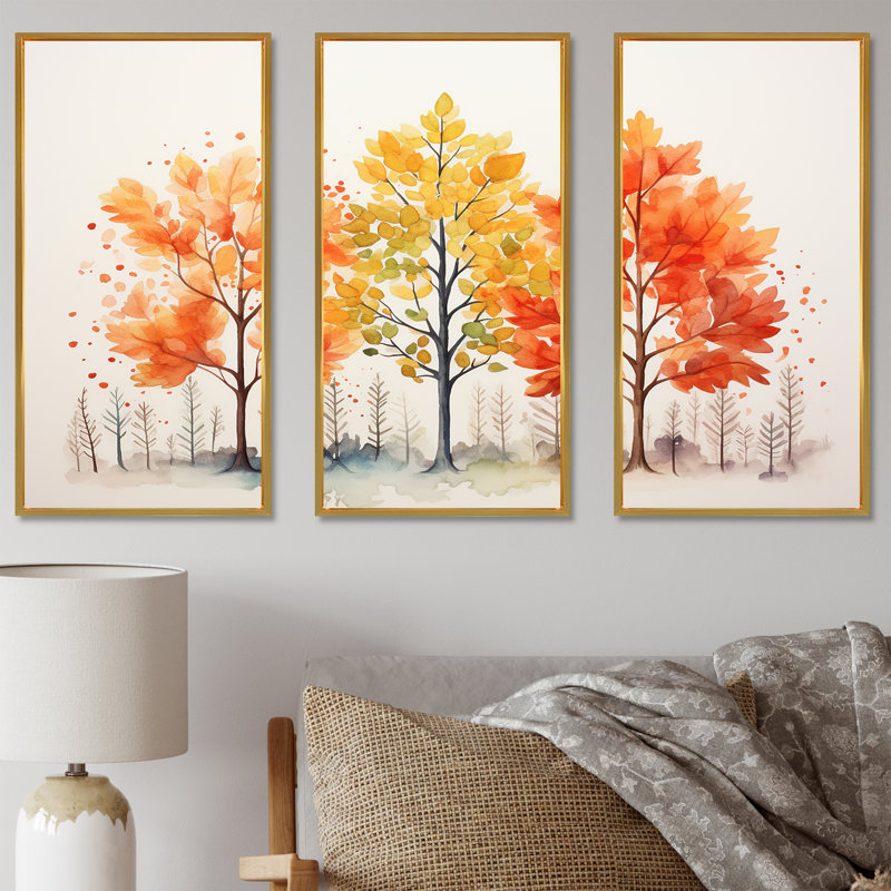 Jaune et orange, feuilles d'automne, beauté II - érable, art mural, H 28 po x l 36 po x P 1 po, Cadre flottant doré