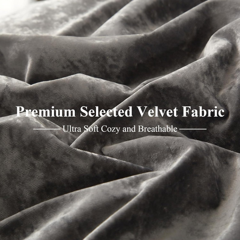 Crushed Velvet Comforter Set , Lightweight Comforter Set, 5pcs, Gray, King Comforter + 4 Additional Pieces