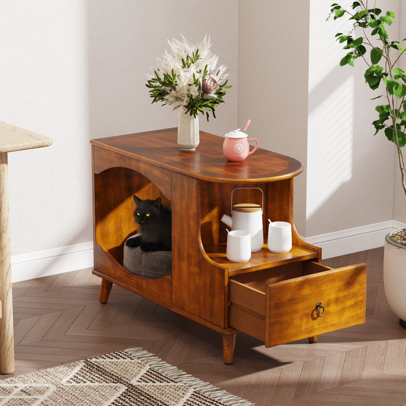 Wexford Collection Single Drawer Wood Accent Table – Mid-Century Modern Nightstand / Side Table with Pull-Out Drawer, Solid Wood Finish, Compact Storage for Bedroom, Living Room, Office