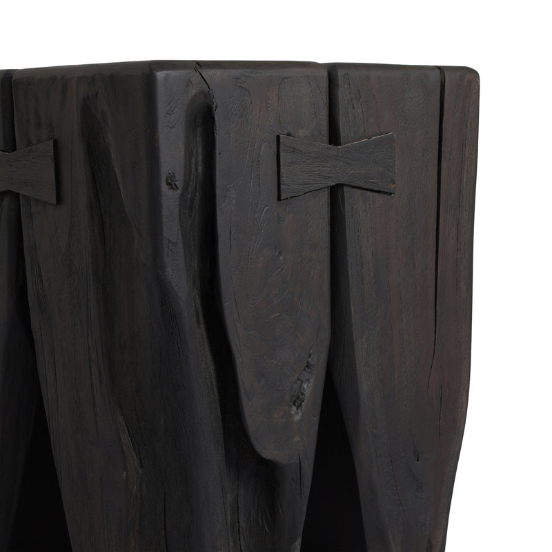 Oshan Outdoor Square Teak Side Table, Stained Black-Teak Root