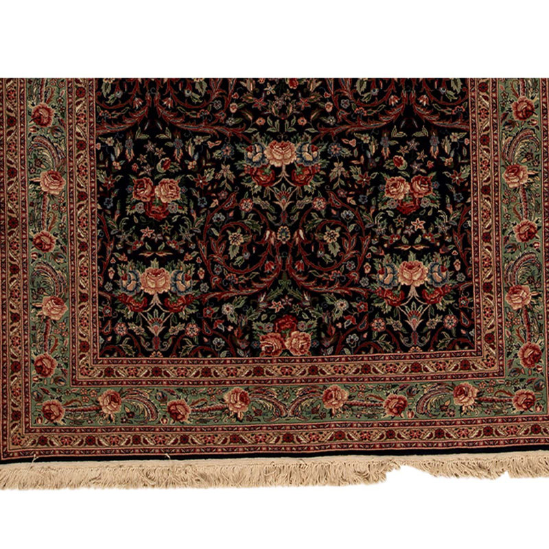 Tapis unique en laine noué à la main de 6 pi x 9 pi vert / bleu marine foncé / rouge / beige