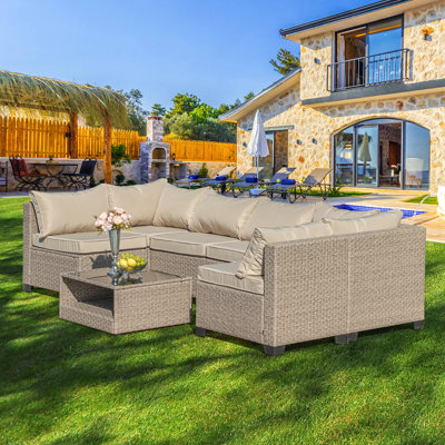 Rasmus 7 Piece Patio Modular Sectional, Coffee Table