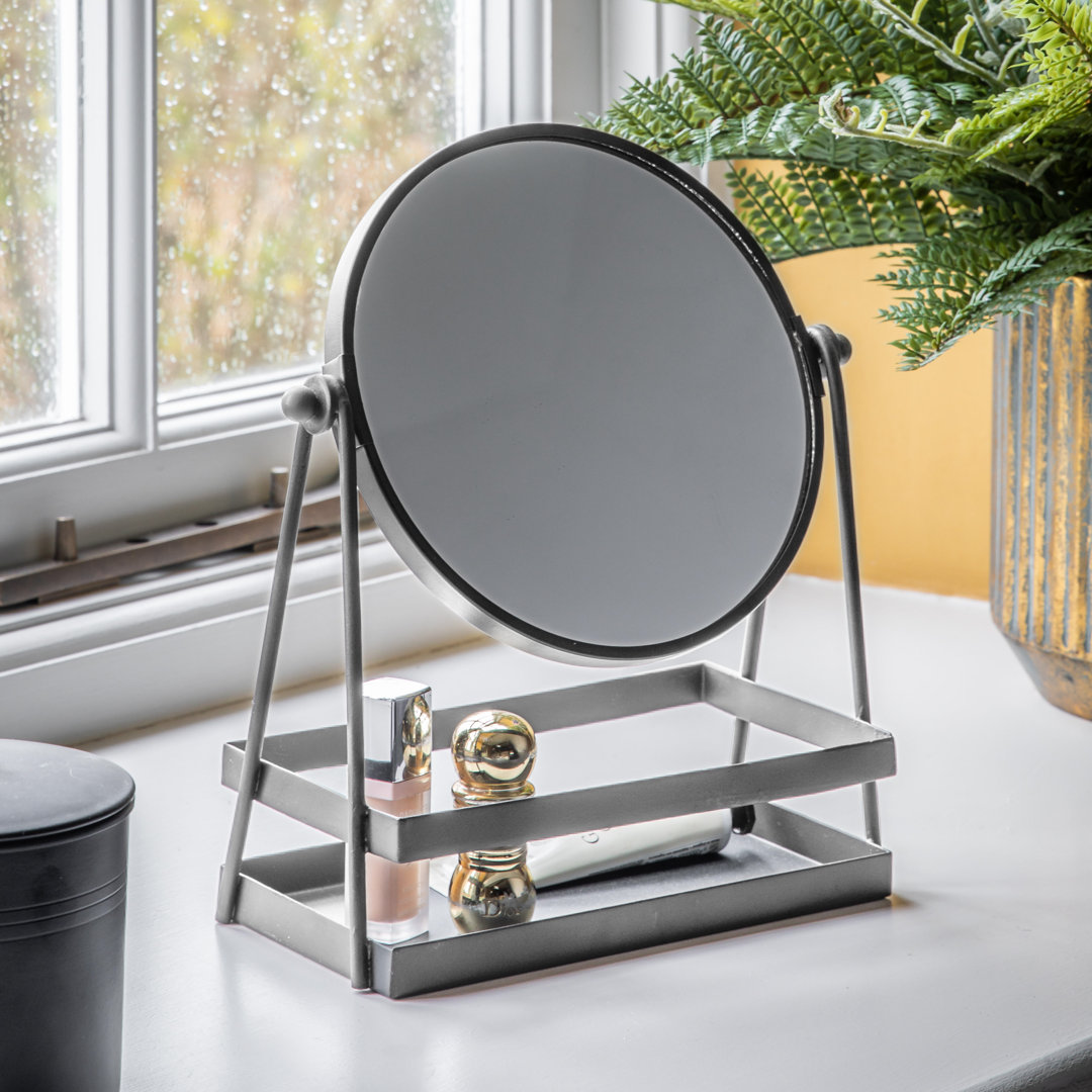 Round Magnifying Metal Framed Freestanding Vanity Mirror