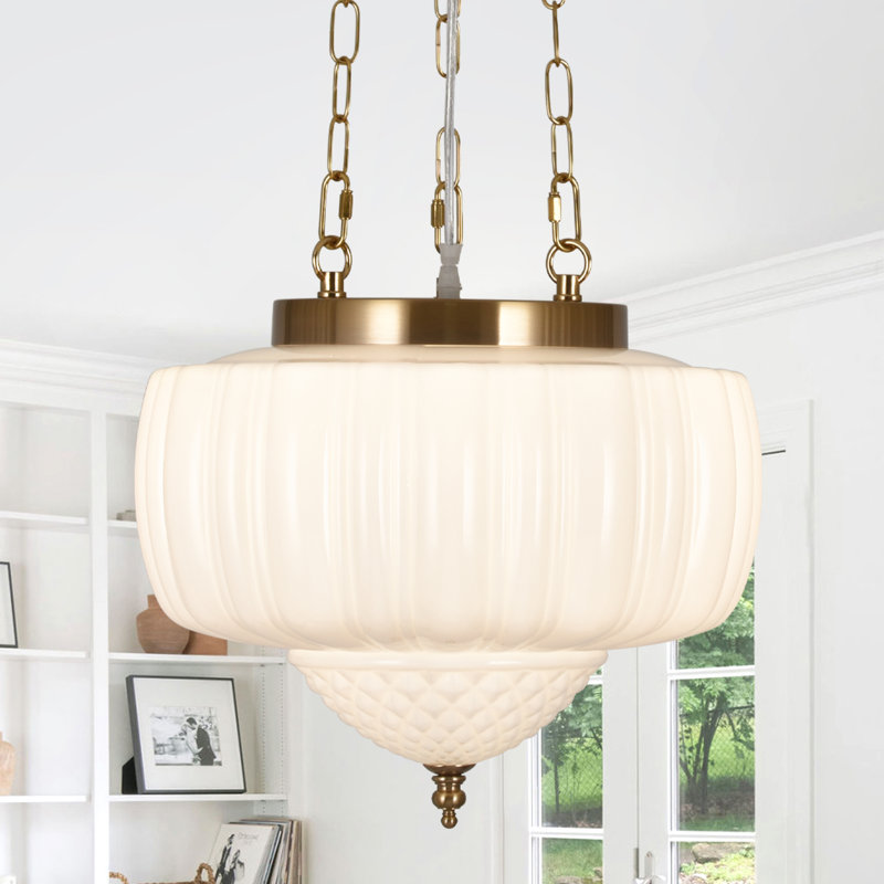 Baptiste Belby 1 - Light Schoolhouse Pendant Light With Mint/milk Glass Shade For For Bedroom, Dining Room, Hallway, Kitchen Island