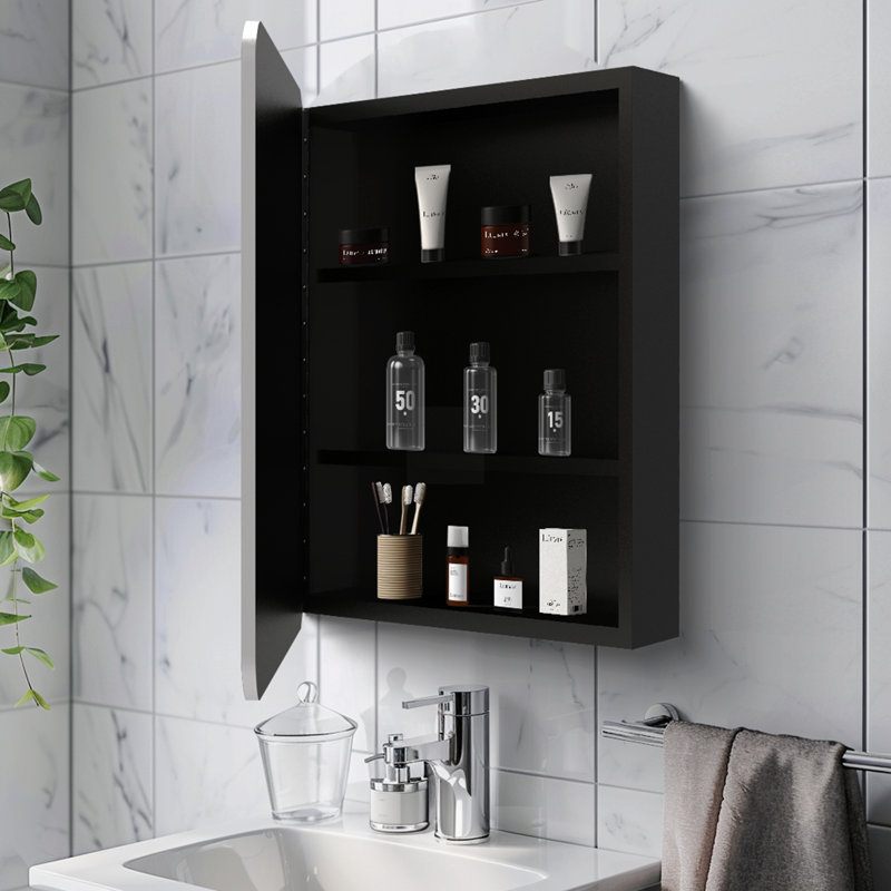 24x30 Inch Silver Metal Framed Wall Mount Or Recessed Bathroom Medicine Cabinet With Mirror, 30" H x 24" W x 4.9" D