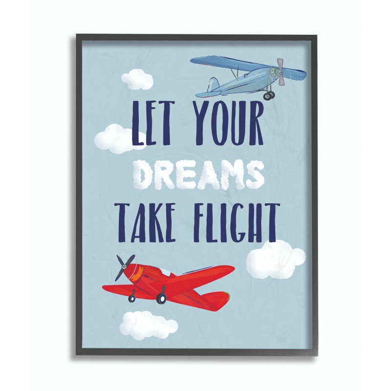 " Let Your Dreams Take Flight Airplanes " by Sweet Pea Studio, Midnight Black Framed Giclee, 24" W x 30" H