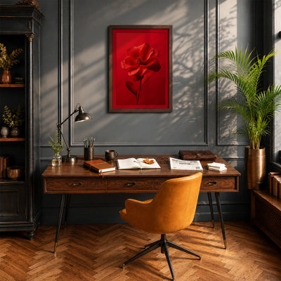 Single Crimson Bloom Botanical - Framed Print