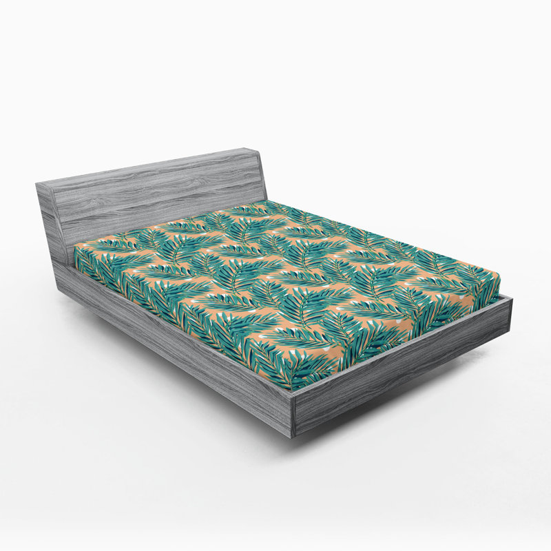Drap-housse Ambesonne, Drap-housse de taille très grand, Saumon / blanc / motif floral bleu-vert