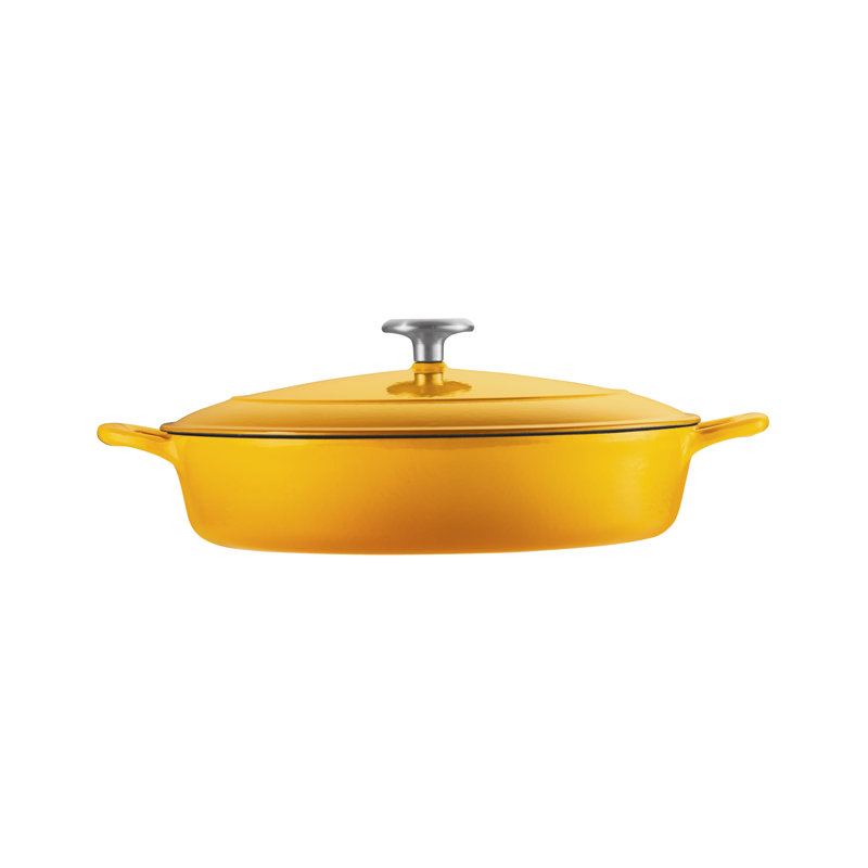 Remise de 4 pintes Braisière gastronomique ronde en fonte émaillée avec couvercle, Jaune