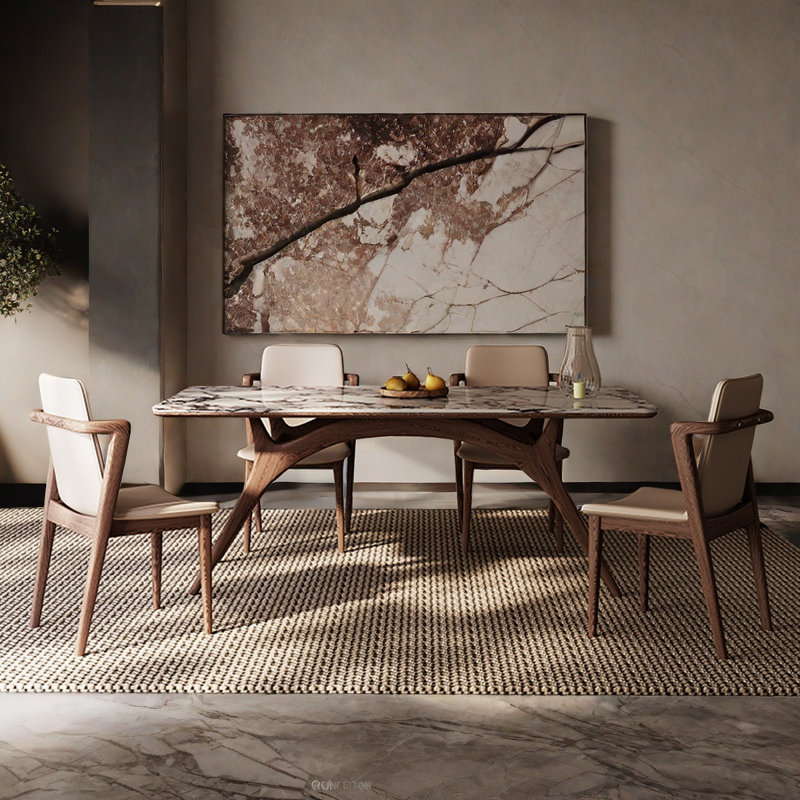 Elegant Rectangular Artificial Marble Dining Table, 29.52"H x 55.1"L x 31.5"W