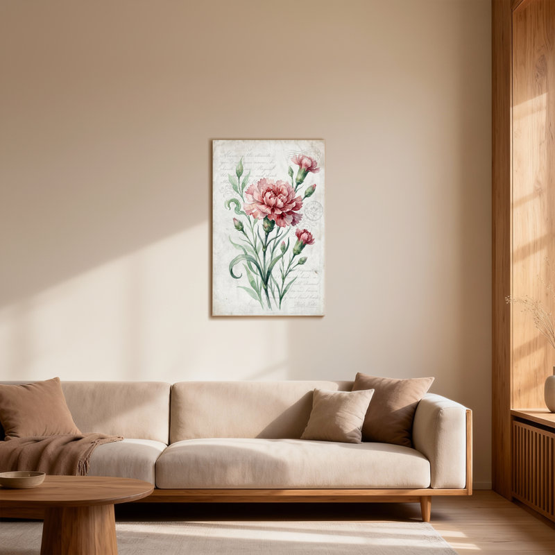 Plantes et fleurs, œillets roses, fond floral, H 32 po x l 48 po