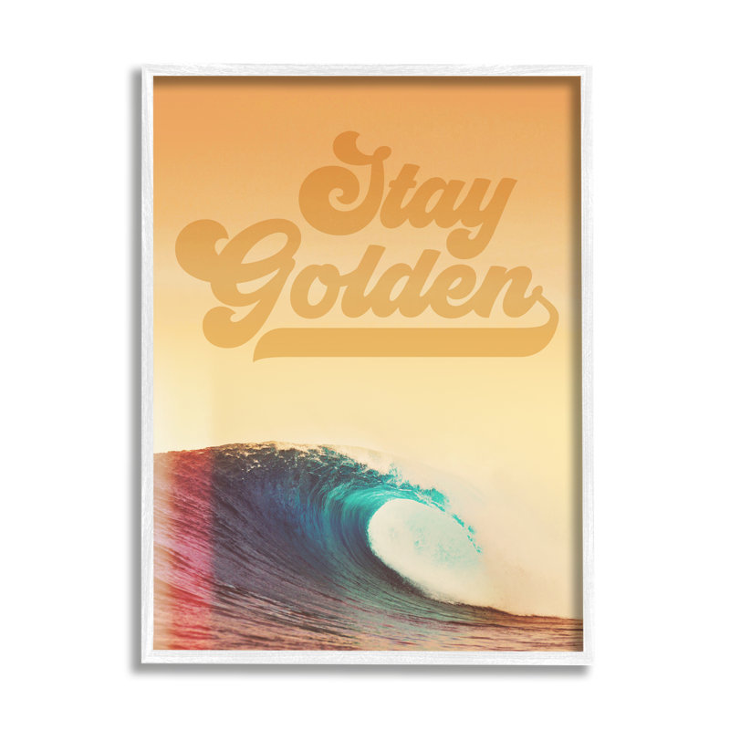 Stay Golden Beach, vagues sur bois, impression, H 30 po x l 24 po x P 1,5 po, Giclée encadrée blanc bord de mer
