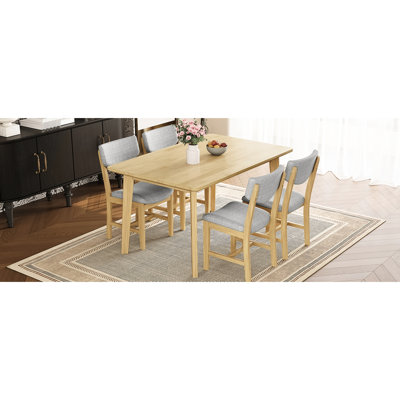 Rustique 5 repas pour les vérandas: 1 table rectangulaire en bois massif + 4 chaises rembourrées, style, sièges