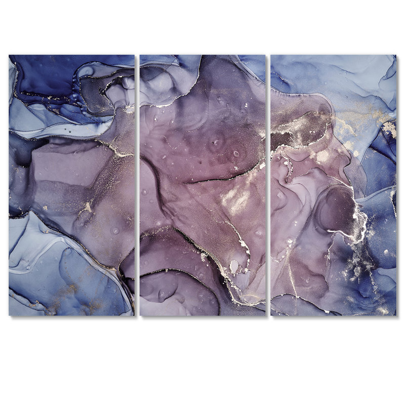 Gris et mauve, encre de marbre, reproduction d'art sur toile moderne, H 32 po x l 48 po x P 1 po