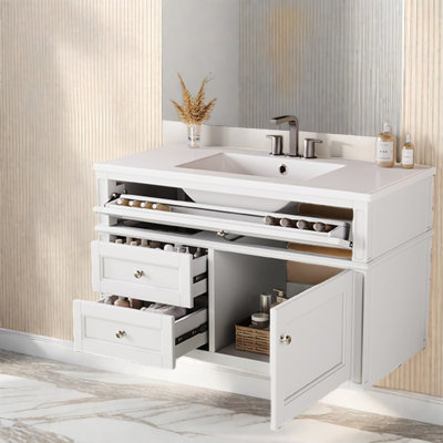 Meuble-lavabo moderne (doit inclure le meuble-lavabo et le lavabo), panneau de fibres à densité moyenne blanc