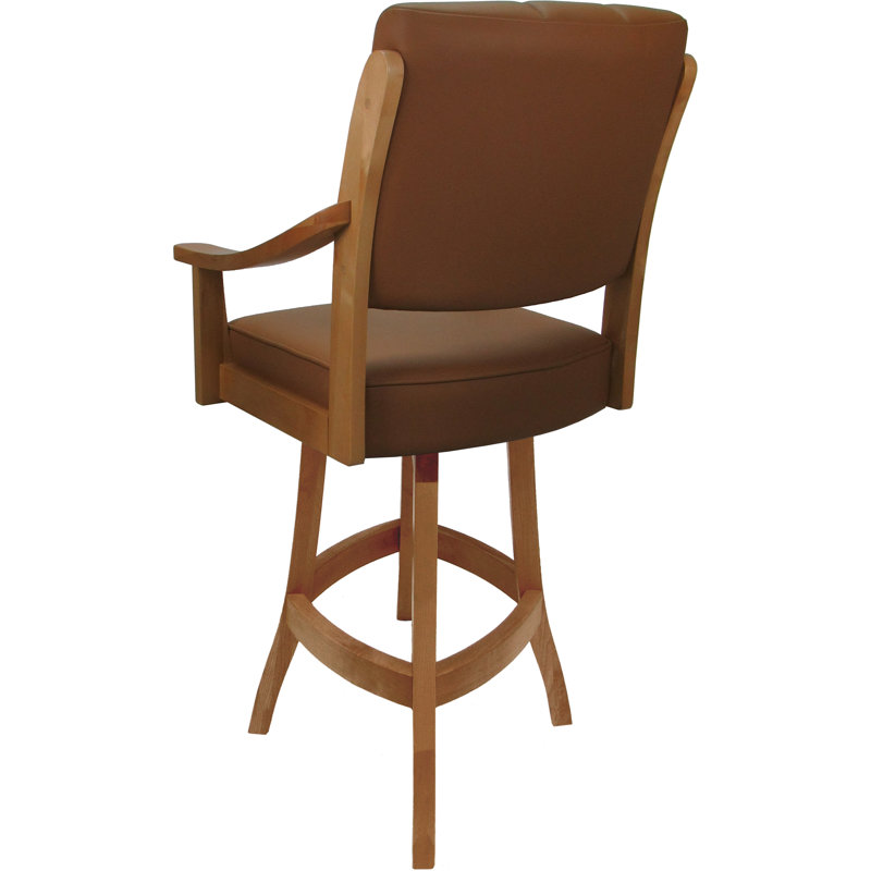 Havertown Leather Counter Solid Wood Bar Stool 26" Seat, Brown Seat/Brown Frame