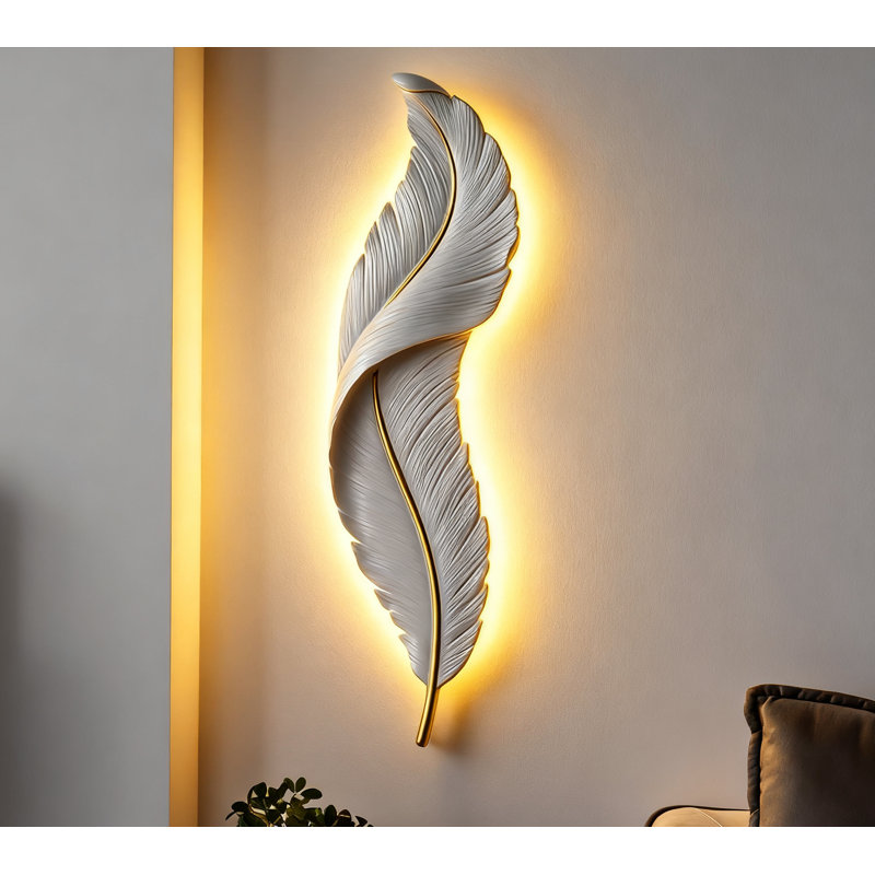 Lampe murale moderne en plumes à DEL, lumière murale décorative pour chambre à coucher, chevet, couloir, salon et mur de fond