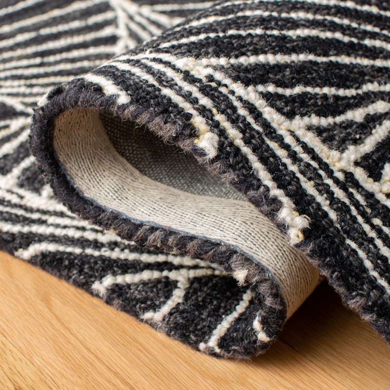 Tapis gris anthracite / ivoire en laine / coton touffeté à la main Brindy, Carré 5 pi