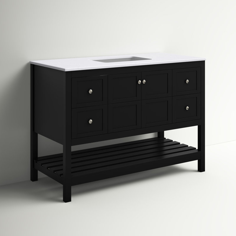 Krish 48'' Single Bathroom Vanity with Engineered Marble Top, Black