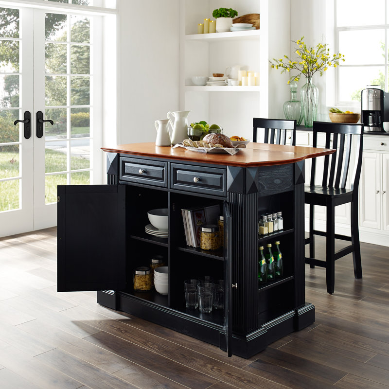 Diamondback Solid Wood Top Kitchen Island Set, Black