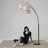 Trilage 84" Modern LED Floor Lamp with 3 Adjustable Arms, Tan Fabric Drum Shade, Bronze Finish and Black Marble Base, Bulbs Included-1432205251