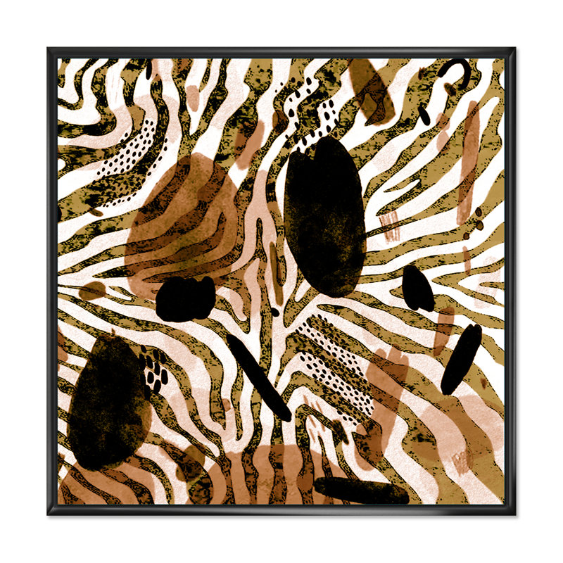 Impression sur toile, motif africain, H 30 po x l 30 po x P 1 po, Toile avec cadre flottant noir