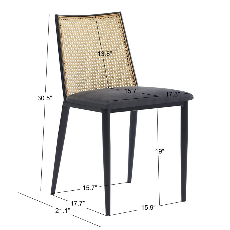 Ensemble de 2 chaises Fitzsimons en métal avec dossier en canne et sièges en similicuir noir