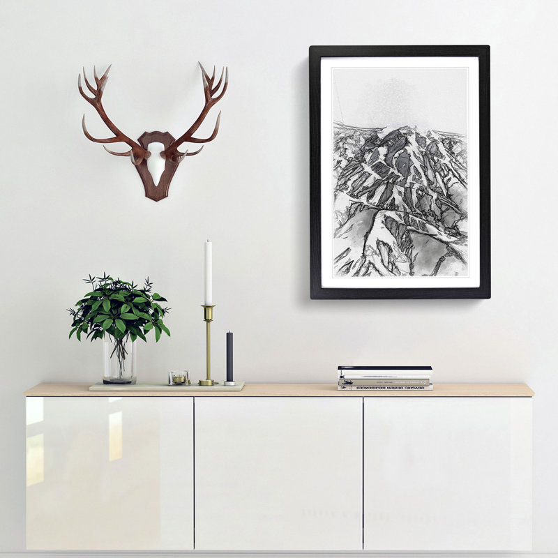 Mountain Range in Afghanistan in Abstract - Picture Frame Drawing Print, 48cm H x 36cm W x 2cm D, Black Framed
