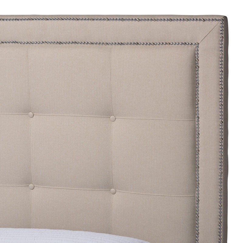 Lit plateforme tapissier capitonné Chelsia, Très grand, Beige clair
