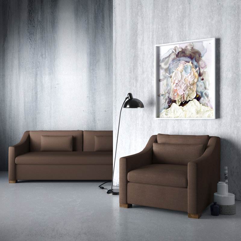 Crosby Slope Arm Sofa, 32.5" H x 96" W x 38" D, Dark Brown, Plush Velvet Blush