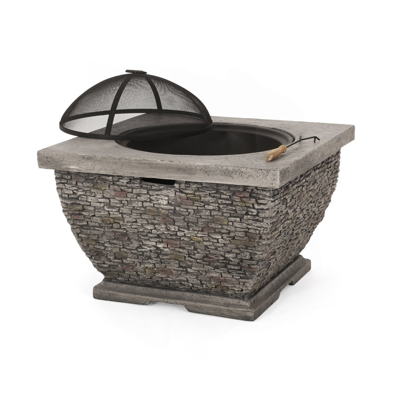 32"  Mgo Light-Weight Concrete Wood Burning Square Fire Pit, Grey