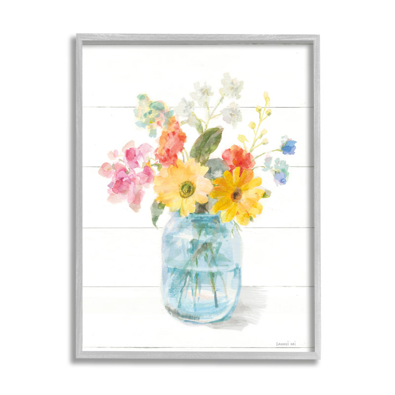 «Bright Country Florals Bouquet» par Danhui Nai - peinture sur bois, H 14 po x l 11 po x P 1,5 po