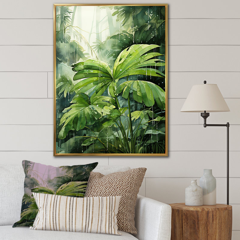 «Mossy Morning Palms I», reproduction sur toile, H 40 po x l 30 po x P 1,5 po, Cadre flottant doré