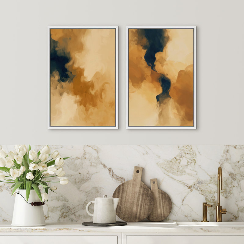 Coups de peinture abstraits et modernes, H 36 po x l 48 po, Cadre blanc