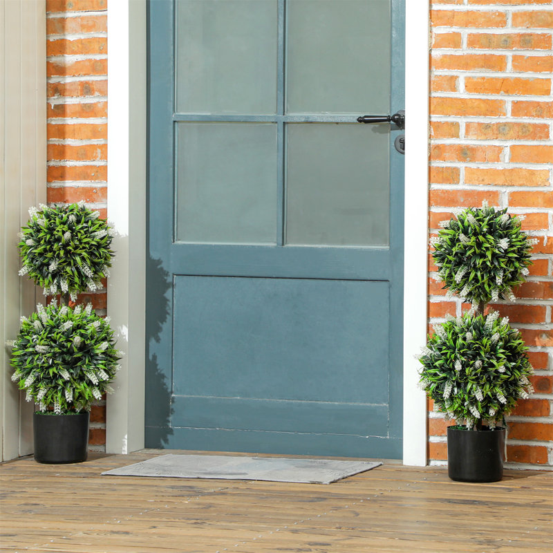 70 cm H Faux Plant in Cement Freestanding  Planter, White