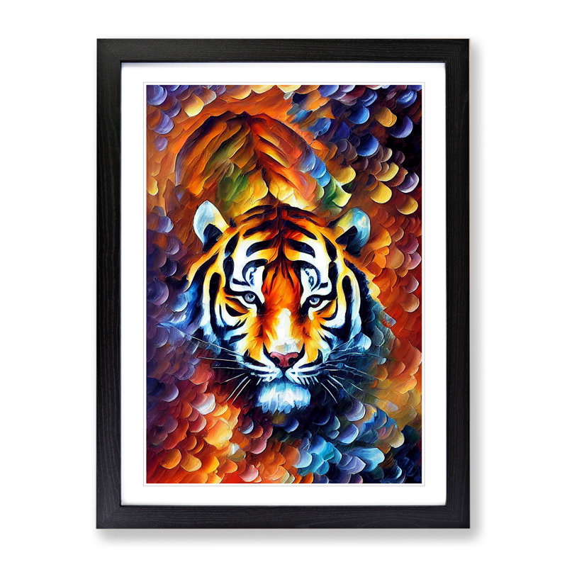 Tiger Portrait No.2 - Wall Art, Black Picture Frame, 48cm H x 36cm W, White