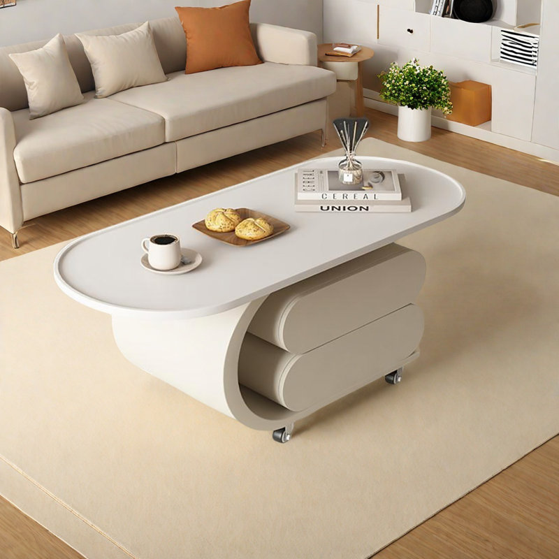 Table basse légère et portable, H 19,7 po x L 39,4 po x l 19,7 po, Blanc, Crème, crème