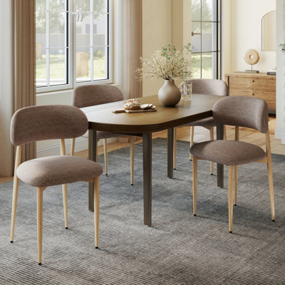 Ensemble de 4 chaises de salle à manger rembourrées en tissu de style campagnard moderne avec repose-pieds confortables, pieds de table en métal pour la maison