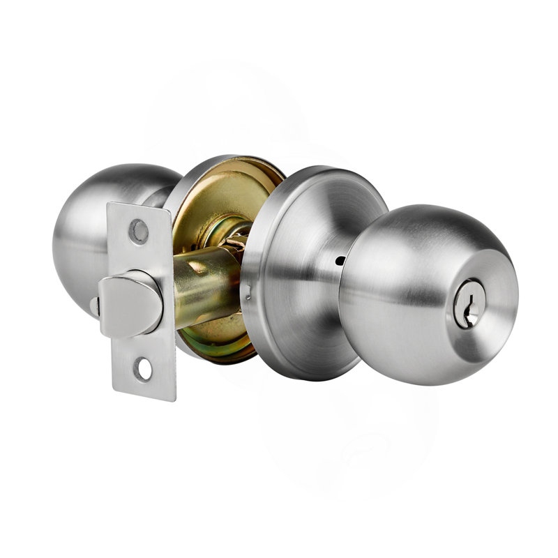 Bouton de porte rond d'intimité pour porte de salle de bain en nickel satiné à clé