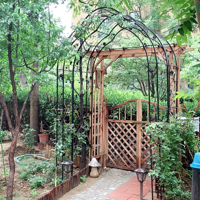 Garden Trellis Arch For Plants - Powder Coated, 15.67 In. Wide, Black Metal Style,