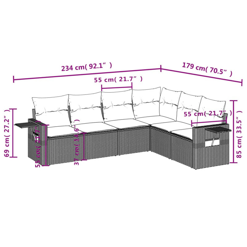 Ensemble de canapé de jardin pliable en rotin 6 pièces Vidaxl