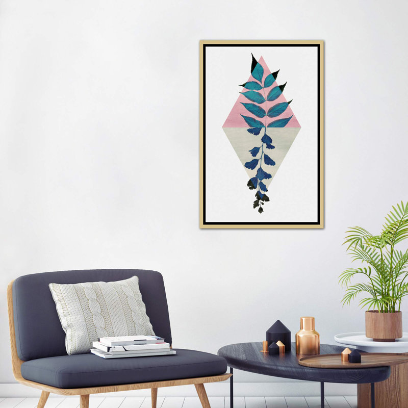 «Geometric and Nature I» par Mareike Böhmer - reproduction, H 60 po x l 40po x P 1,5 po, Toile encadrée d'or