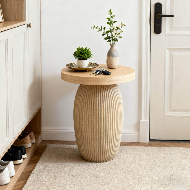 Table d'appoint ronde en bois clair